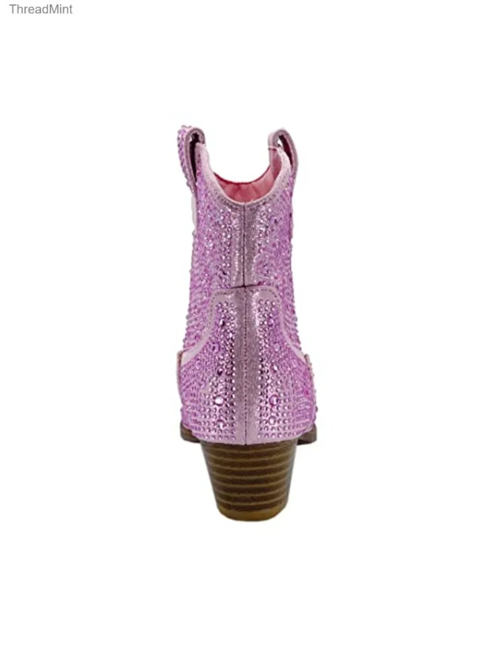 Girls Rhinestone Chunky Heel Ankle Bootie Slip On Casual